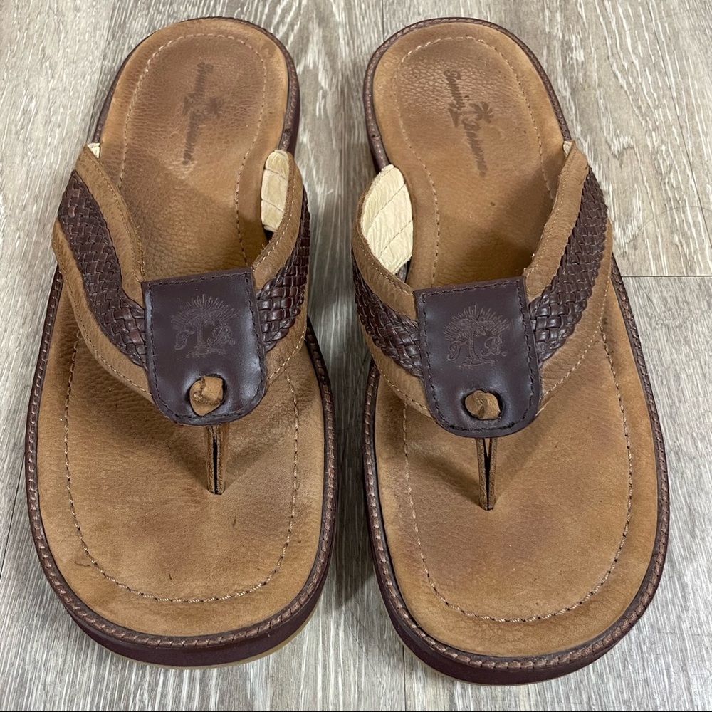 Tommy Bahama Anchors Away Sandals Flip Flops Brown Leather Men's Size 12